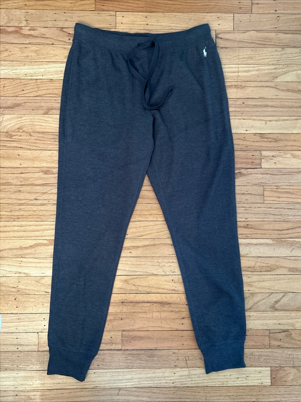 POLO RALPH LAUREN Men's Waffle Knit Lounge Jogger Pants in Gray Large Drawstring